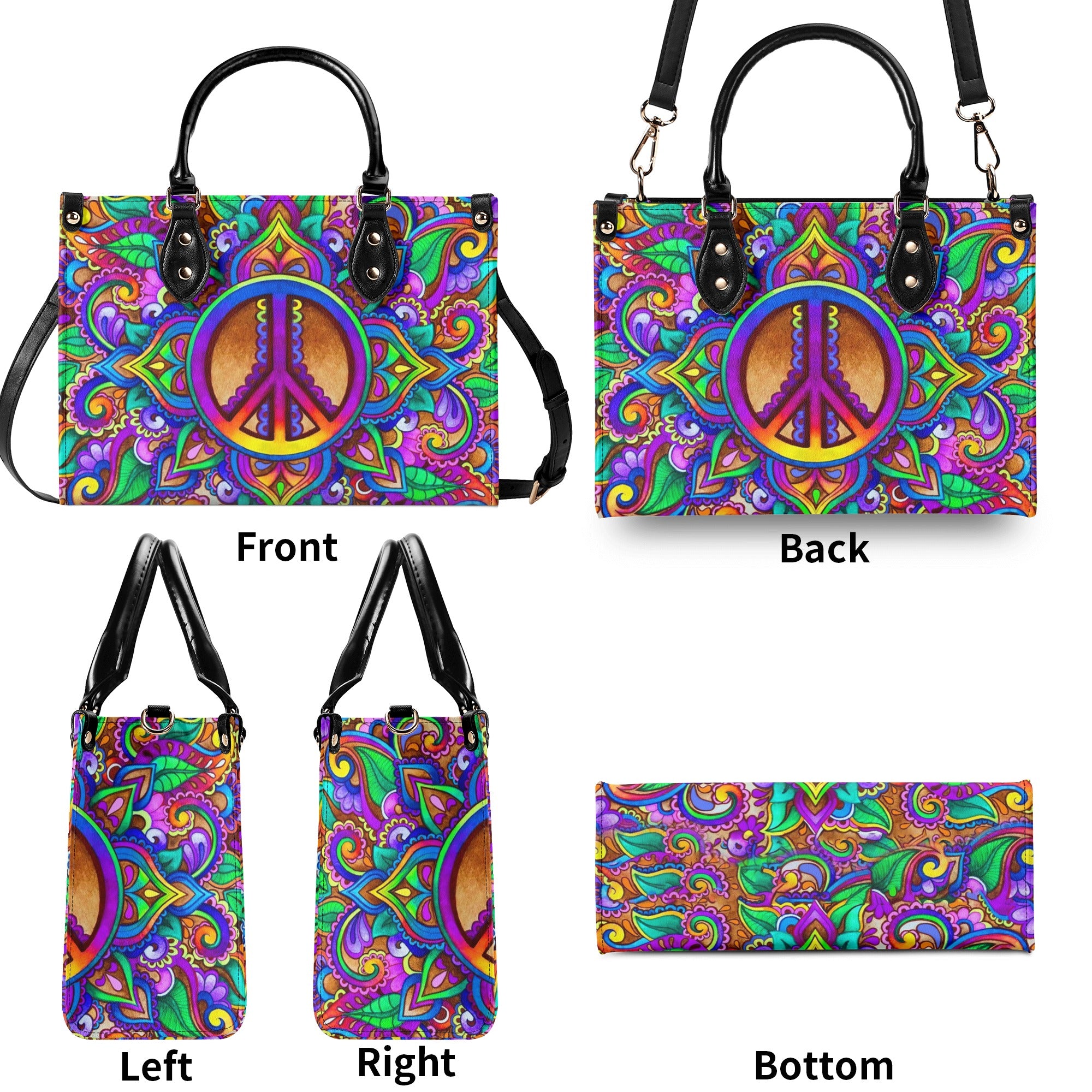 COLORFUL PEACE HIPPIE LEATHER HANDBAG - YHLT0912245