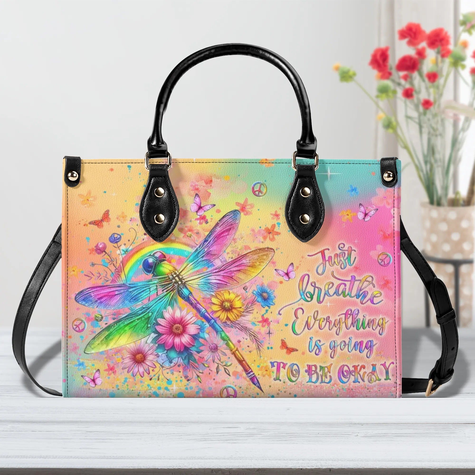 JUST BREATHE DRAGONFLY LEATHER HANDBAG - YHLT1609245