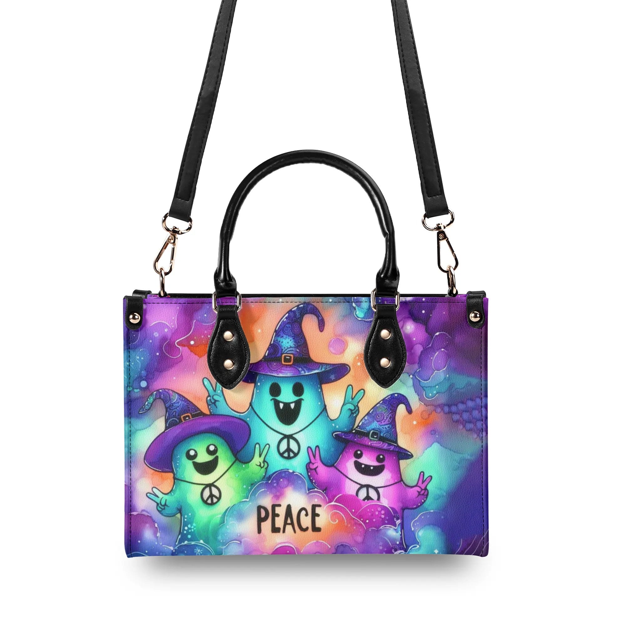 PEACE CUTE GHOST HALLOWEEN LEATHER HANDBAG - YHHN0808244