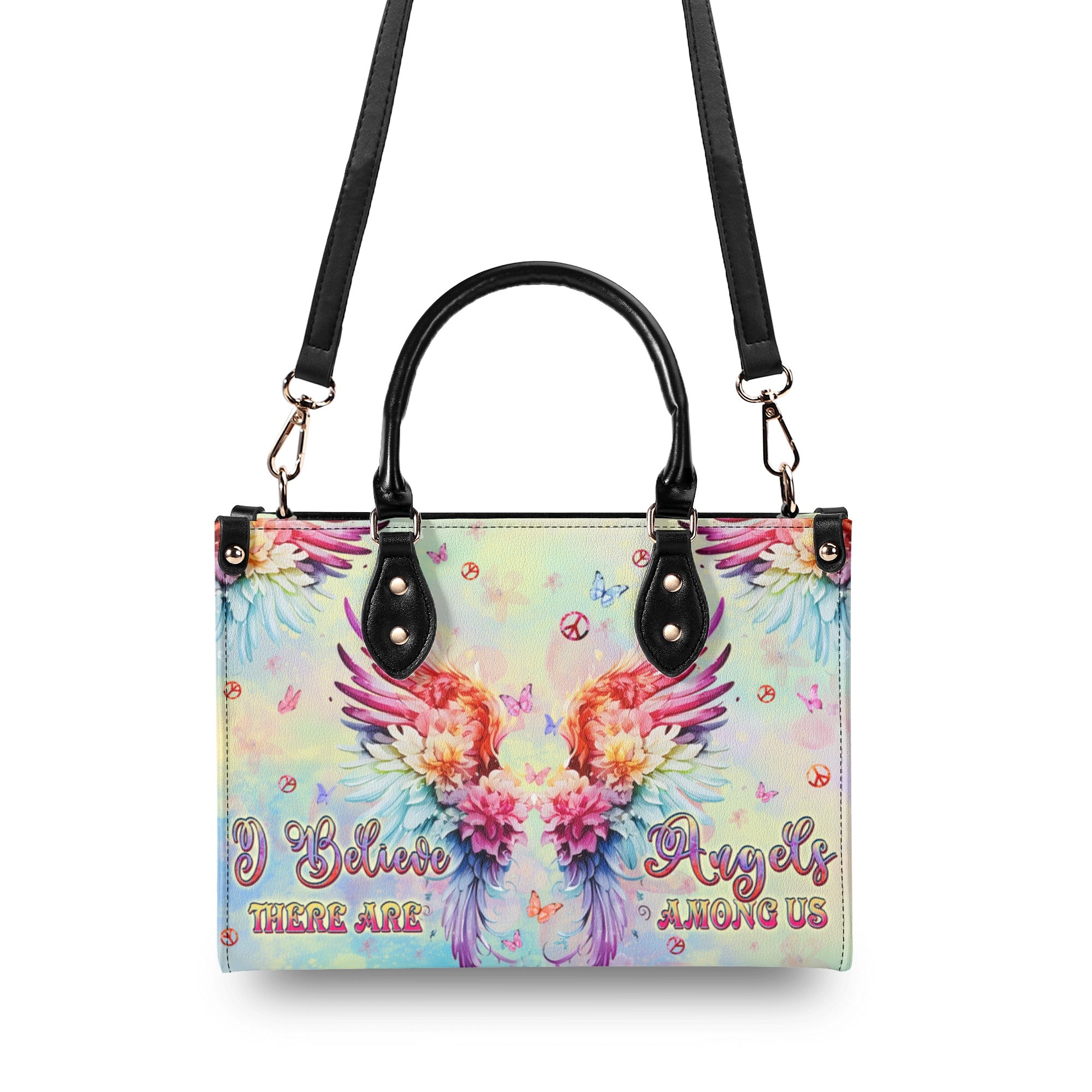 I BELIEVE THERE ARE ANGELS AMONG US WINGS LEATHER HANDBAG - TLPQ0211244