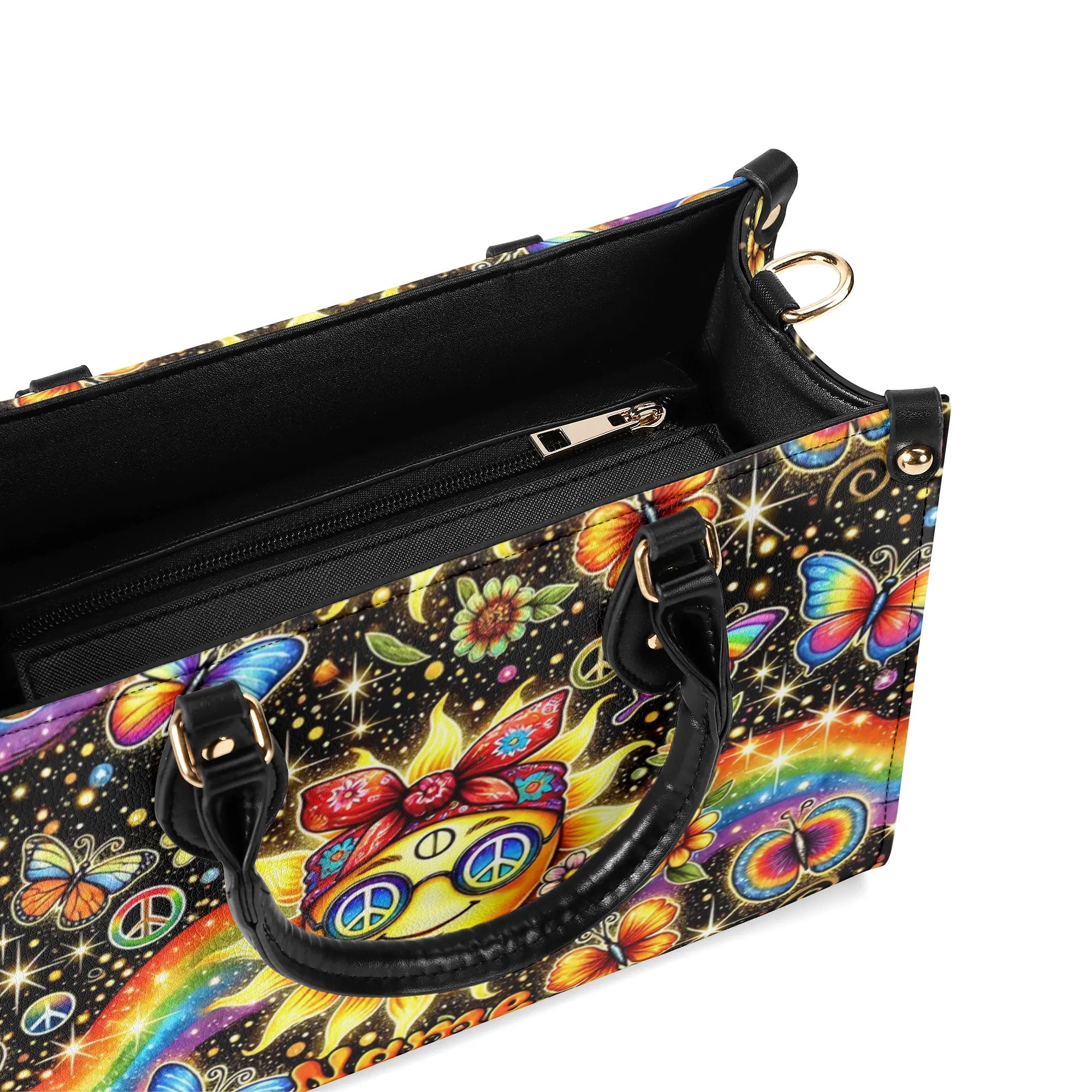 HIPPIE SUN AND RAINBOW LEATHER HAND BAG - TYTM2006242