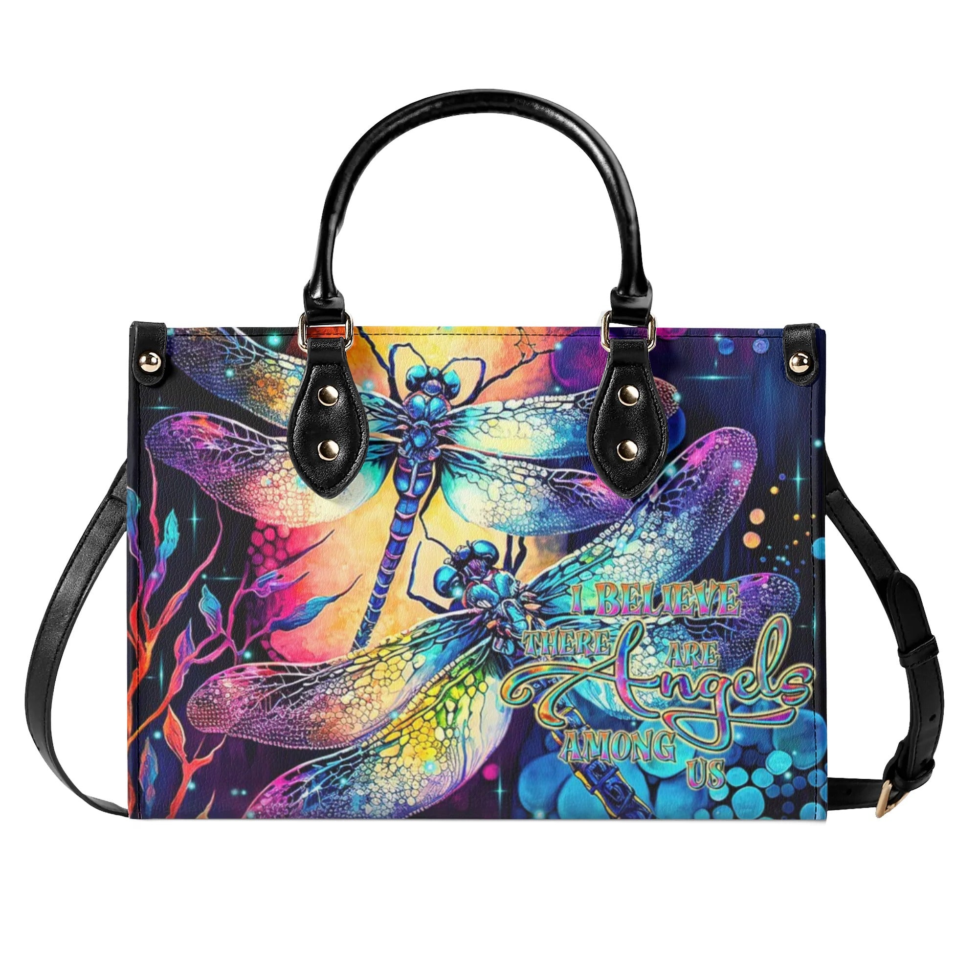 I BELIEVE THERE ARE ANGELS AMONG US DRAGONFLY LEATHER HANDBAG - TLTR0908245