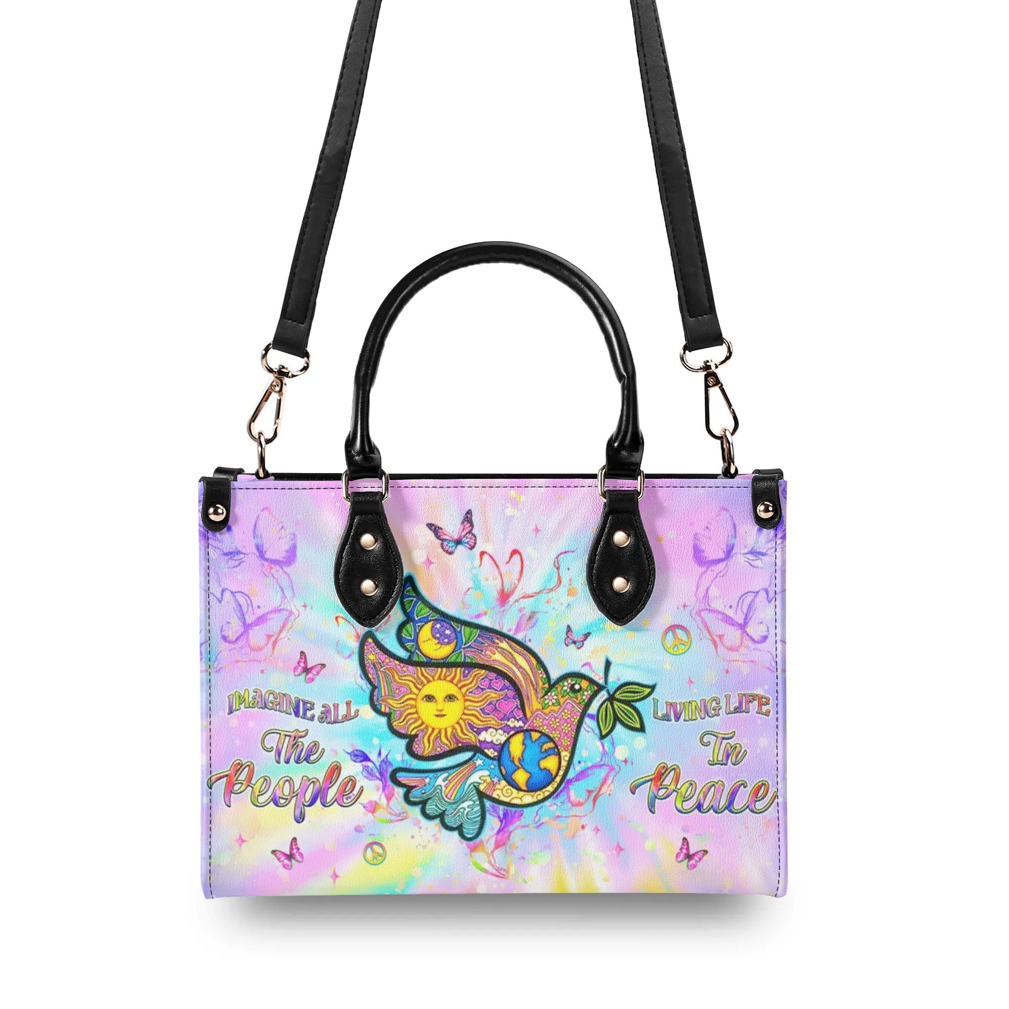 IMAGINE ALL THE PEOPLE LIVING LIFE IN PEACE LEATHER HANDBAG - YHHG0810244