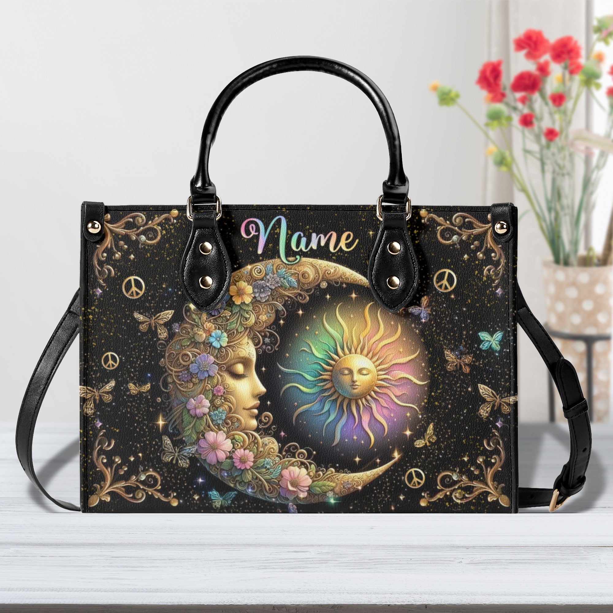 HIPPIE SUN AND MOON LEATHER HANDBAG - TLNZ2610245