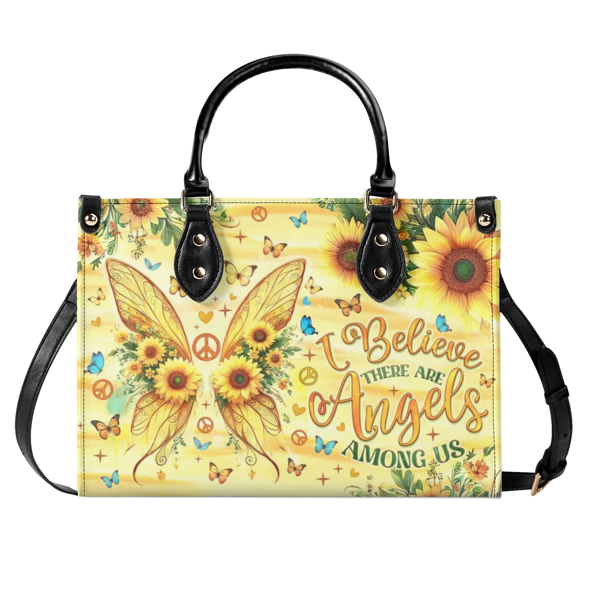 I BELIEVE THERE ARE ANGELS AMONG US WINGS LEATHER HANDBAG - TLNO1909244