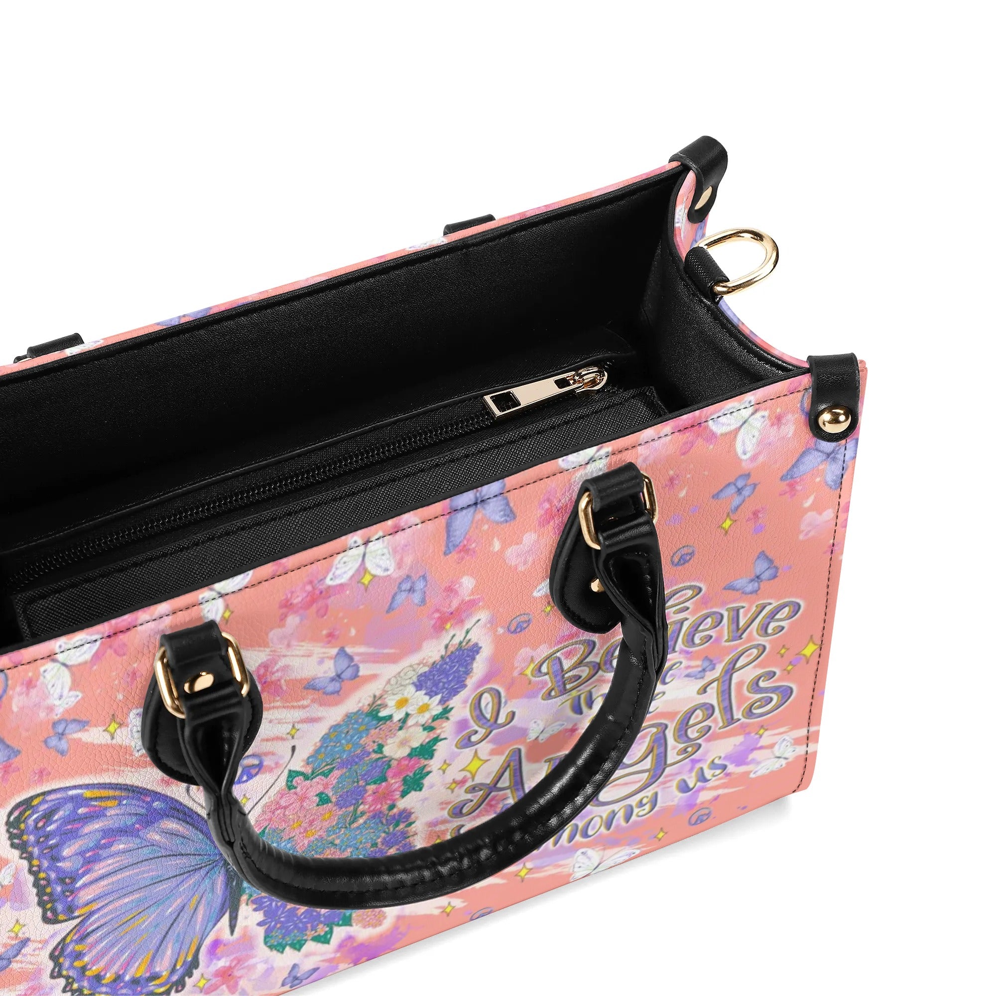 I BELIEVE THERE ARE ANGELS AMONG US BUTTERFLY LEATHER HANDBAG - TLTW1709243