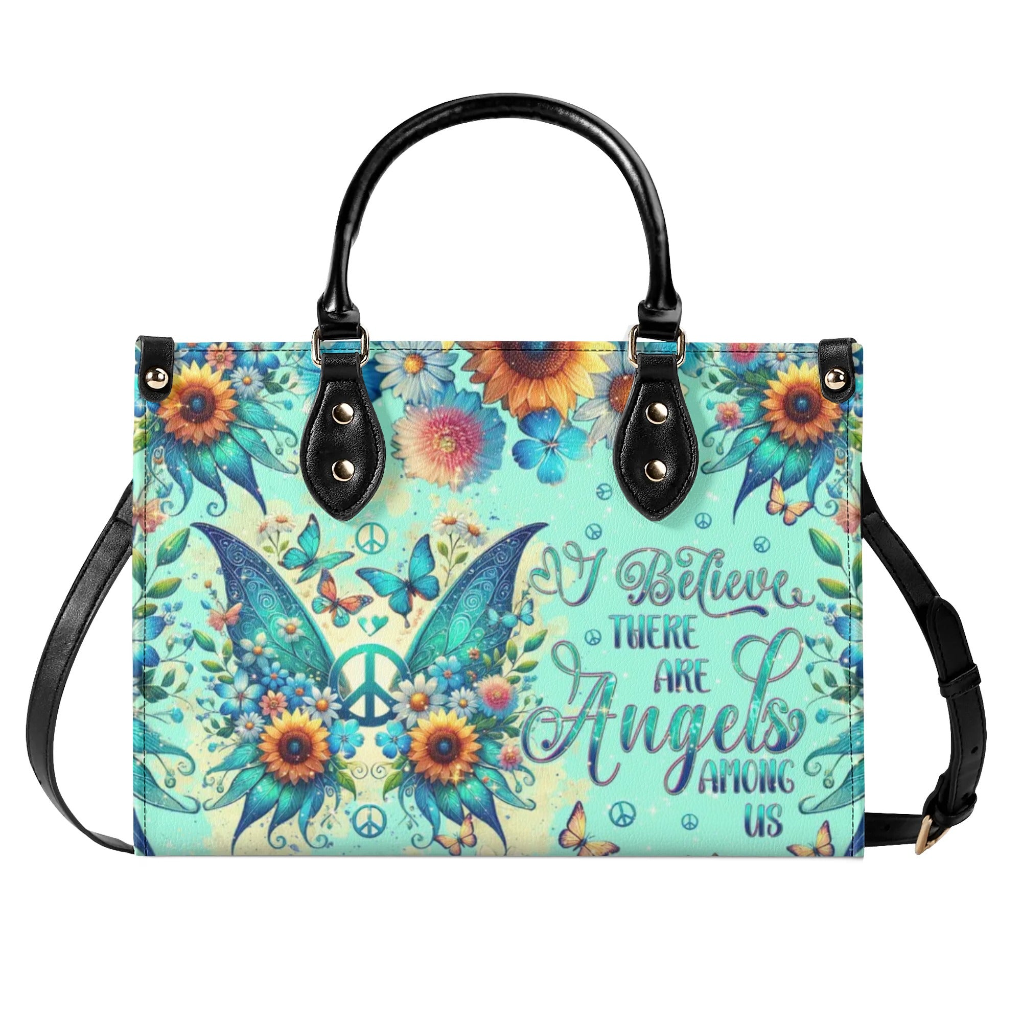 I BELIEVE THERE ARE ANGELS AMONG US WINGS LEATHER HANDBAG - TLNT1609243