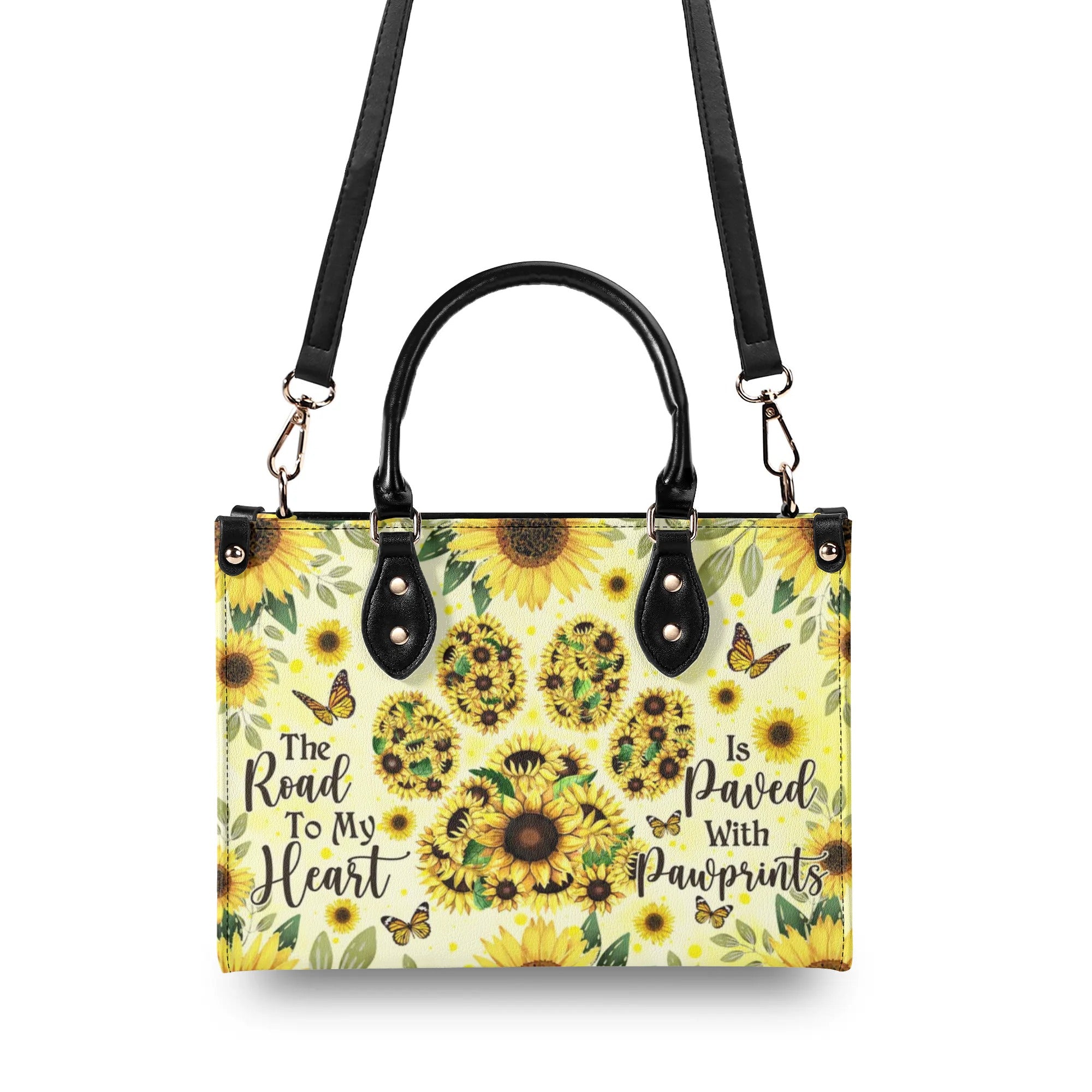 THE ROAD TO MY HEART DOG PAW SUNFLOWER LEATHER HANDBAG - TLNO0407241