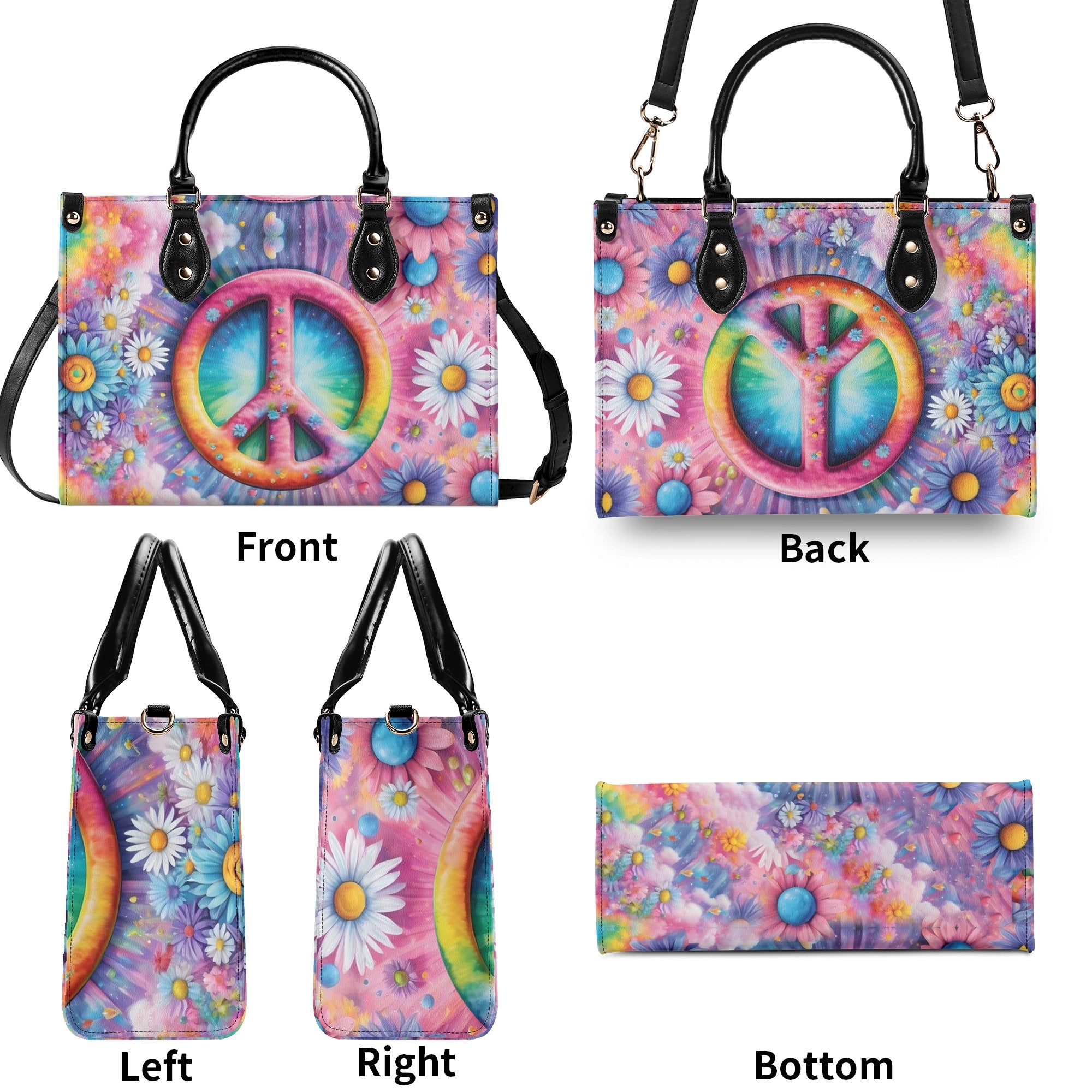 COLORFUL PEACE FLOWER LEATHER HANDBAG - YHLT0512244