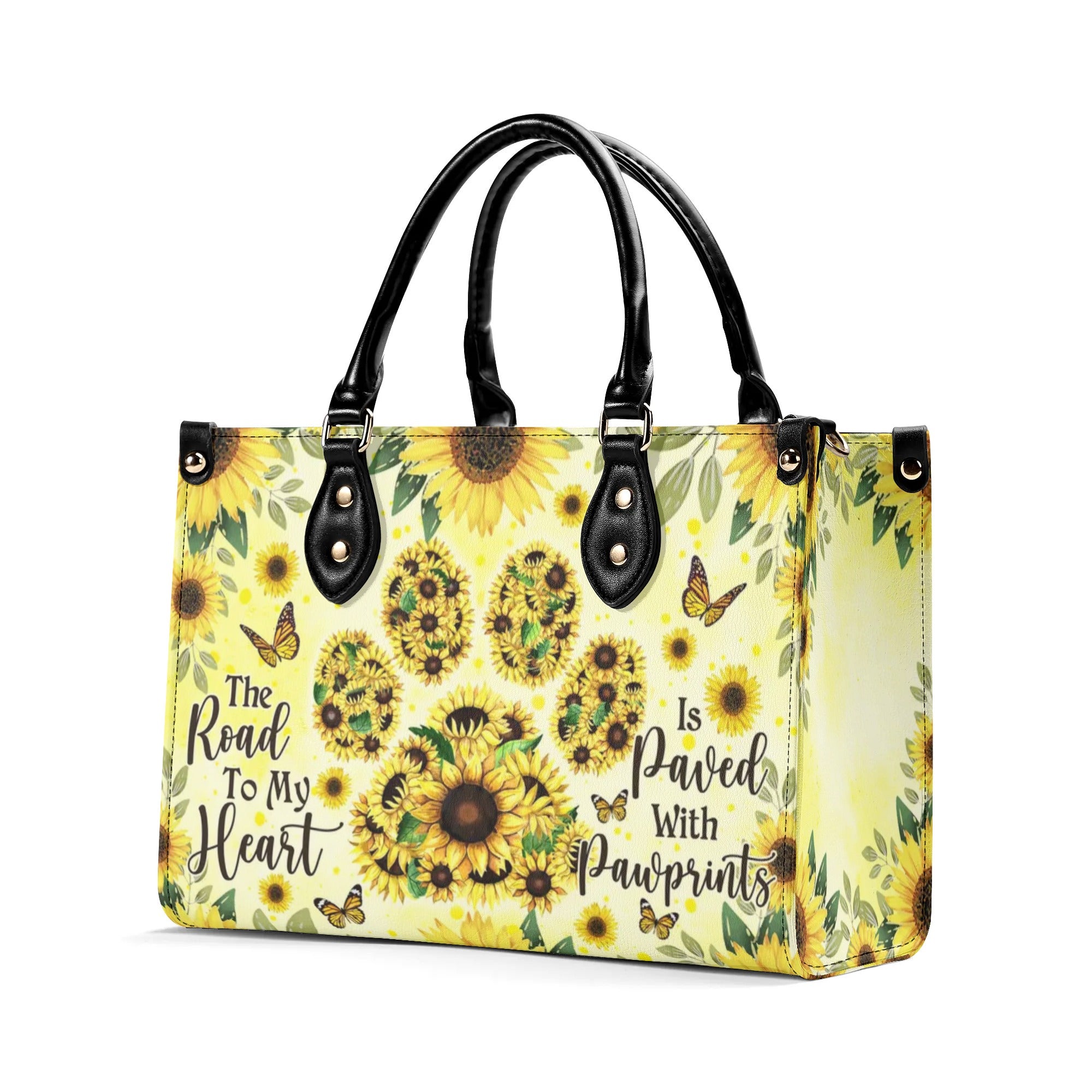 THE ROAD TO MY HEART DOG PAW SUNFLOWER LEATHER HANDBAG - TLNO0407241