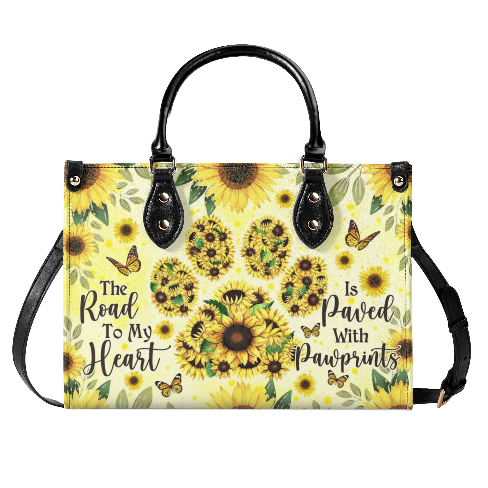 THE ROAD TO MY HEART DOG PAW SUNFLOWER LEATHER HANDBAG - TLNO0407241