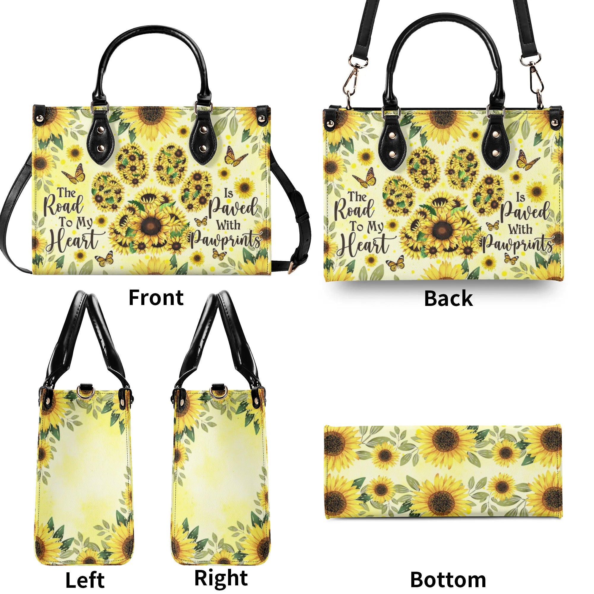 THE ROAD TO MY HEART DOG PAW SUNFLOWER LEATHER HANDBAG - TLNO0407241