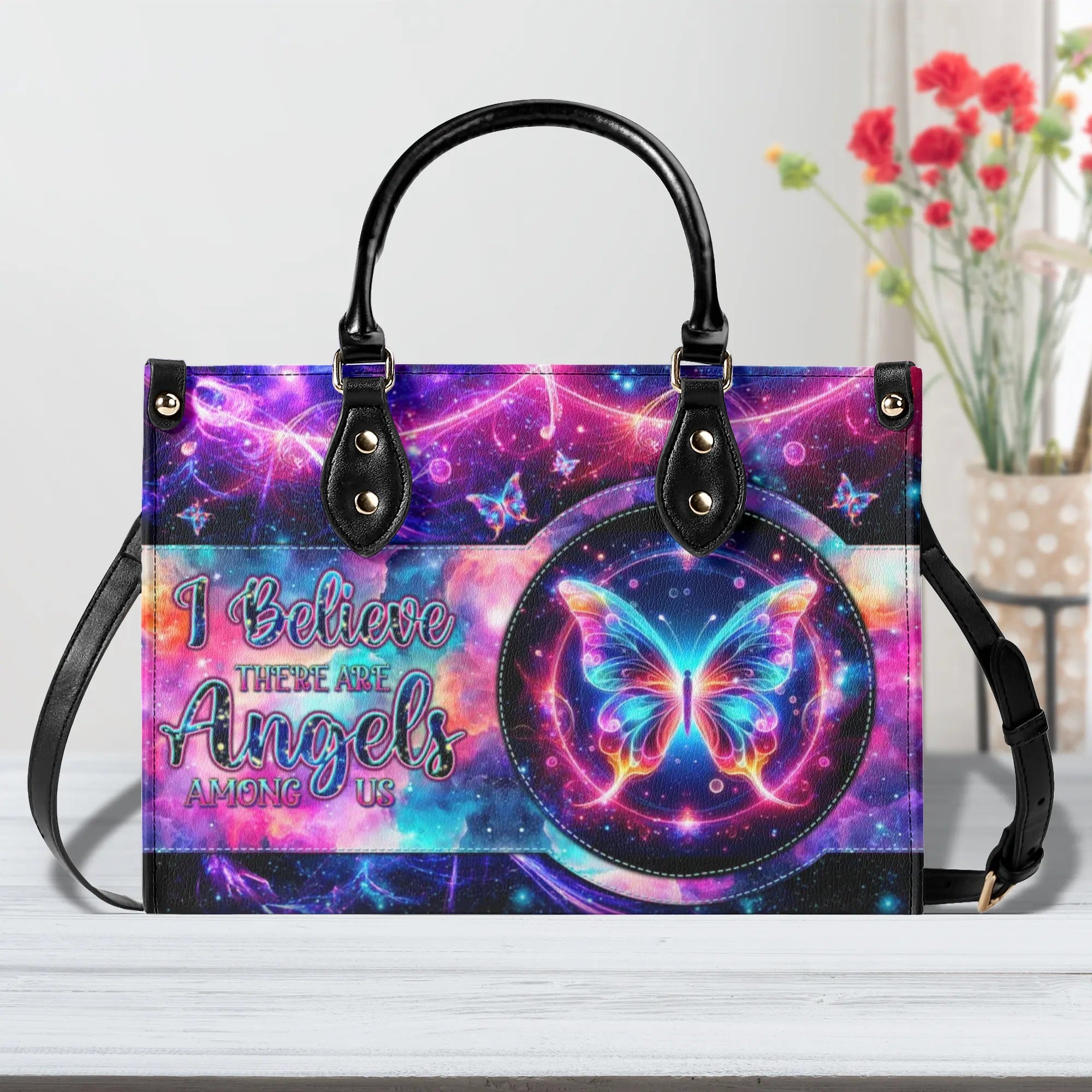 I BELIEVE THERE ARE ANGELS AMONG US BUTTERFLY LEATHER HANDBAG - TLTW0406245