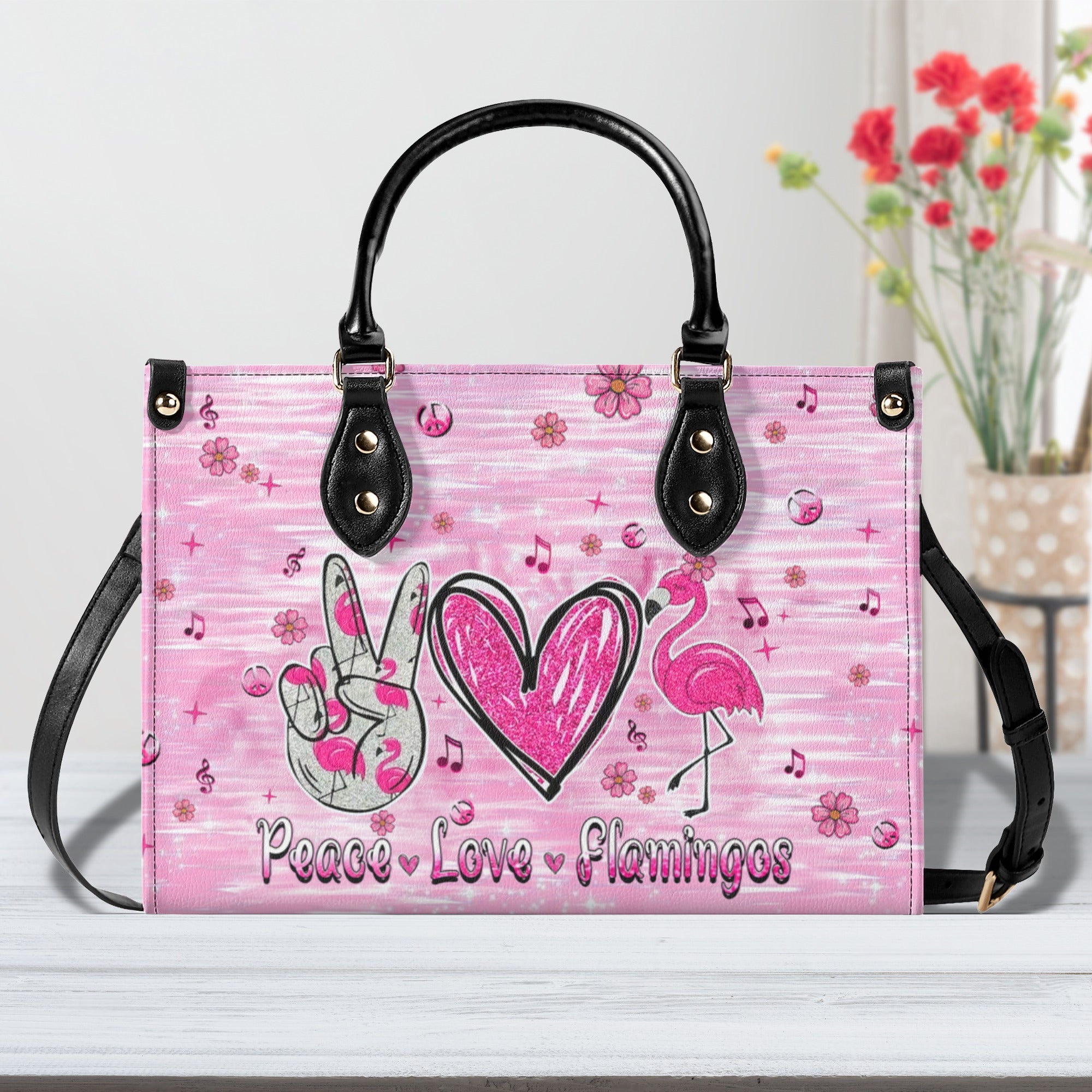 PEACE LOVE FLAMINGOS LEATHER HANDBAG - YHHN3010245