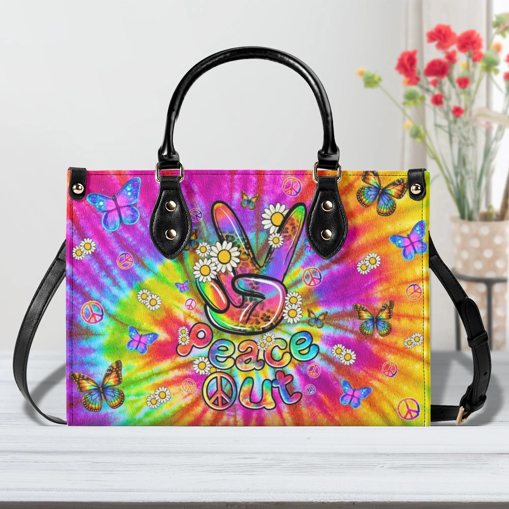 PEACE OUT TIE DYE LEATHER HANDBAG - TLNZ1608244