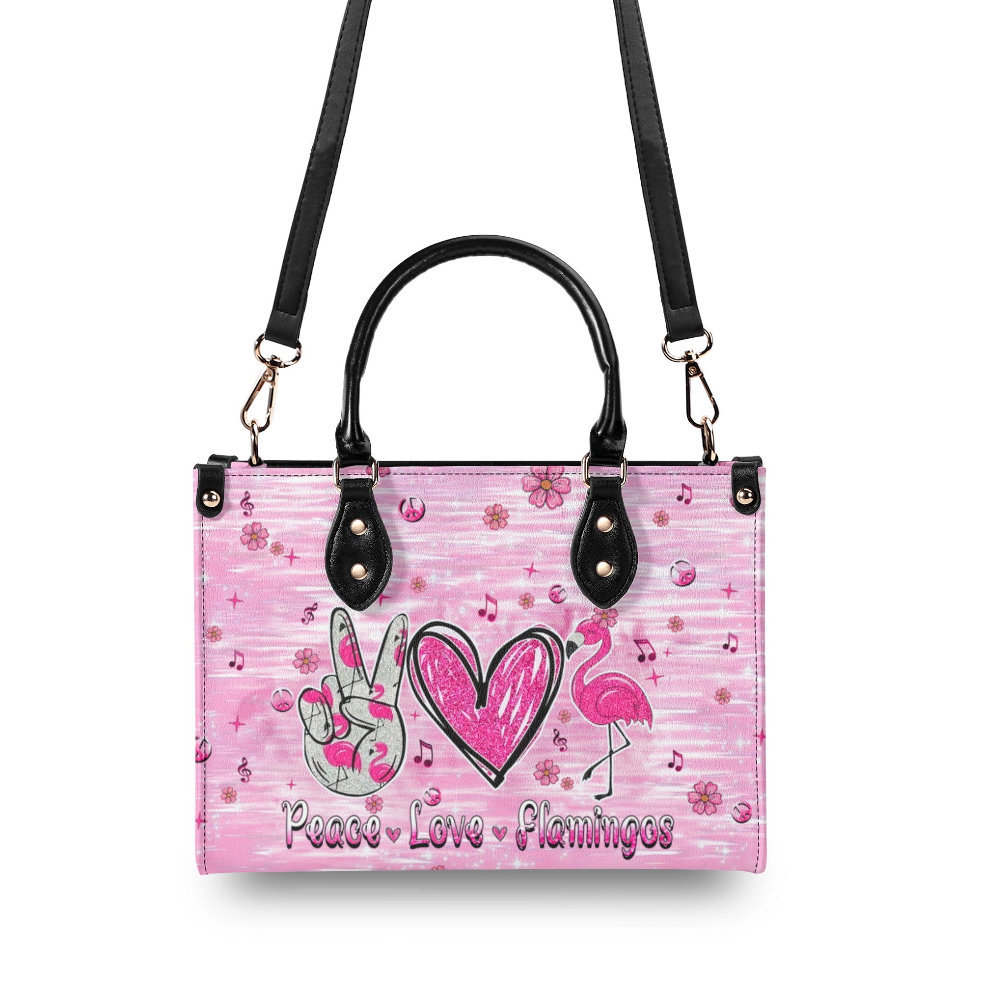 PEACE LOVE FLAMINGOS LEATHER HANDBAG - YHHN3010245