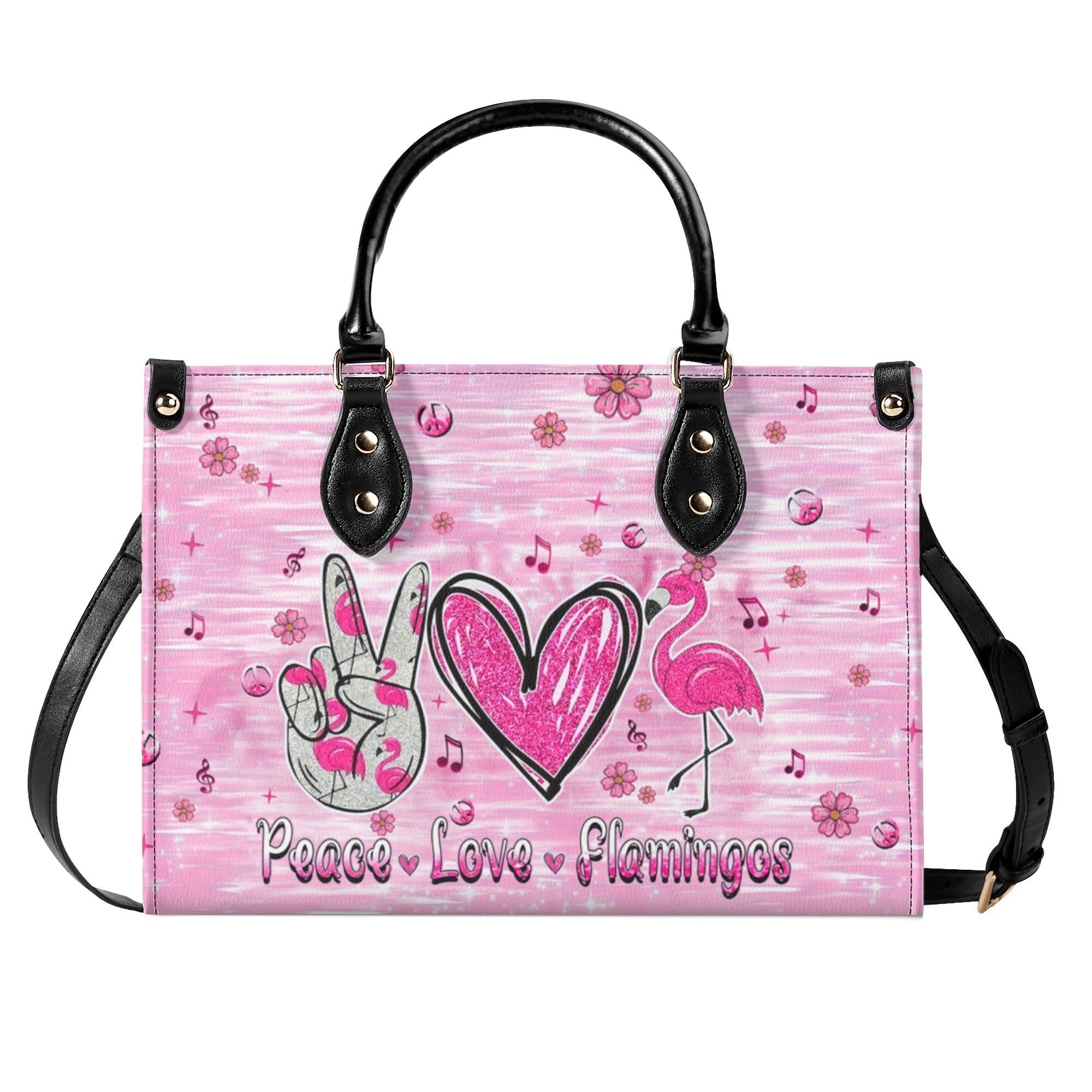 PEACE LOVE FLAMINGOS LEATHER HANDBAG - YHHN3010245