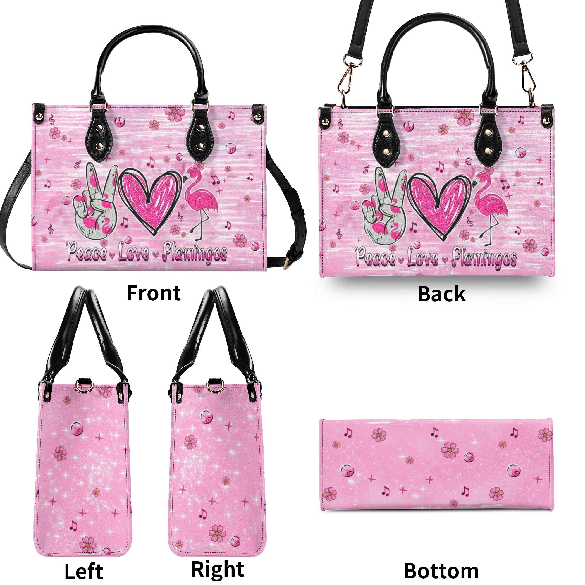 PEACE LOVE FLAMINGOS LEATHER HANDBAG - YHHN3010245