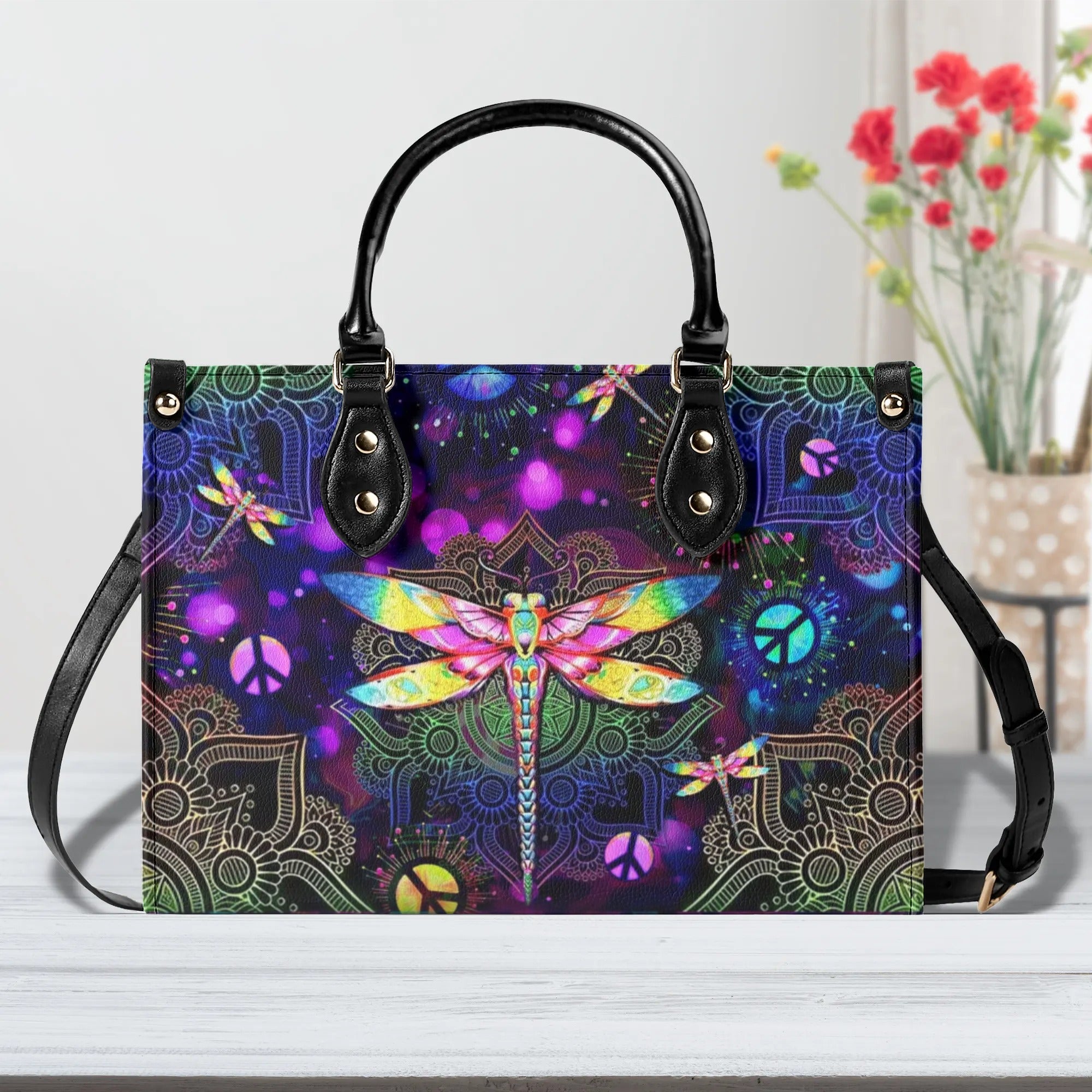 MANDALA DRAGONFLY LEATHER HANDBAG - YHLT2308243