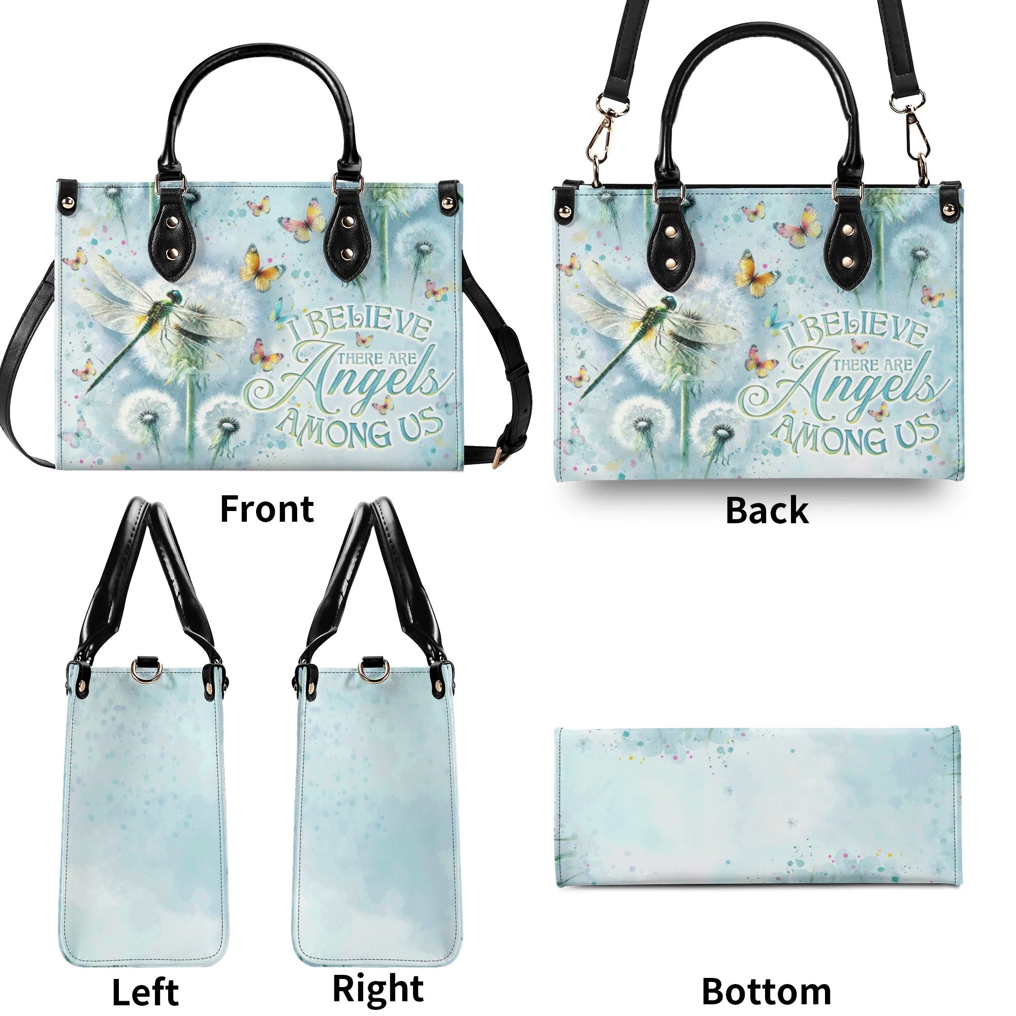 I BELIEVE THERE ARE ANGELS AMONG US DRAGONFLY LEATHER HANDBAG - TLNO0908244