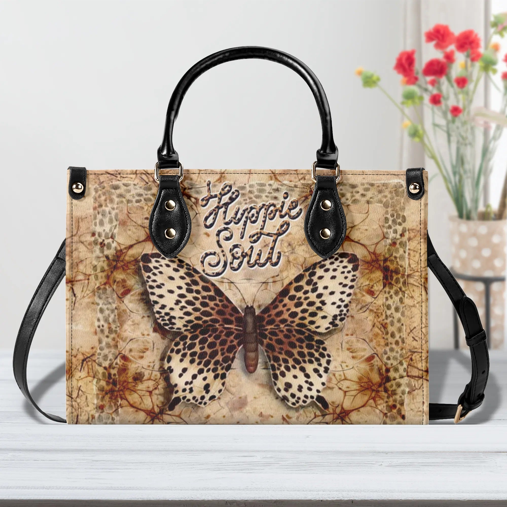 HIPPIE SOUL BUTTERFLY LEOPARD LEATHER HANDBAG - YHDU0407241