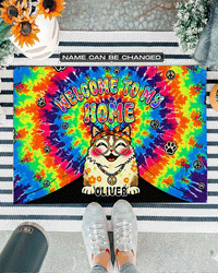 WELCOME TO MY HOME HIPPIE CAT RAINBOW SWIRL DOORMAT - YHHN1601262