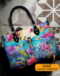 PAINTING DRAGONFLY FLOWERS LEATHER HANDBAG - YHDU1911244