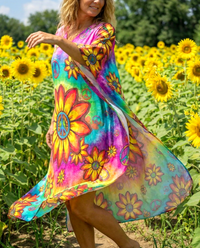 SUNFLOWER TIE DYE KAFTAN DRESS - TLTW1307231