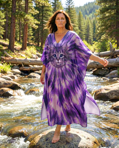 PURPLE AURA CAT KAFTAN DRESS - TYPQ0203261