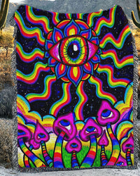 PSYCHEDELIC RAINBOW MUSHROOM WOVEN AND FLEECE BLANKET - TLTW0708245