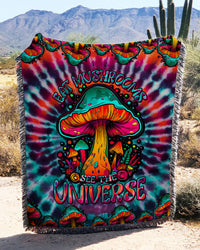 EAT MUSHROOMS SEE THE UNIVERSE TIE DYE WOVEN AND FLEECE BLANKET - TLTW2707237