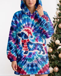 FROSTY COLOR BURST DACHSHUND CHRISTMAS SHERPA BLANKET HOODIE - YHHG1510262