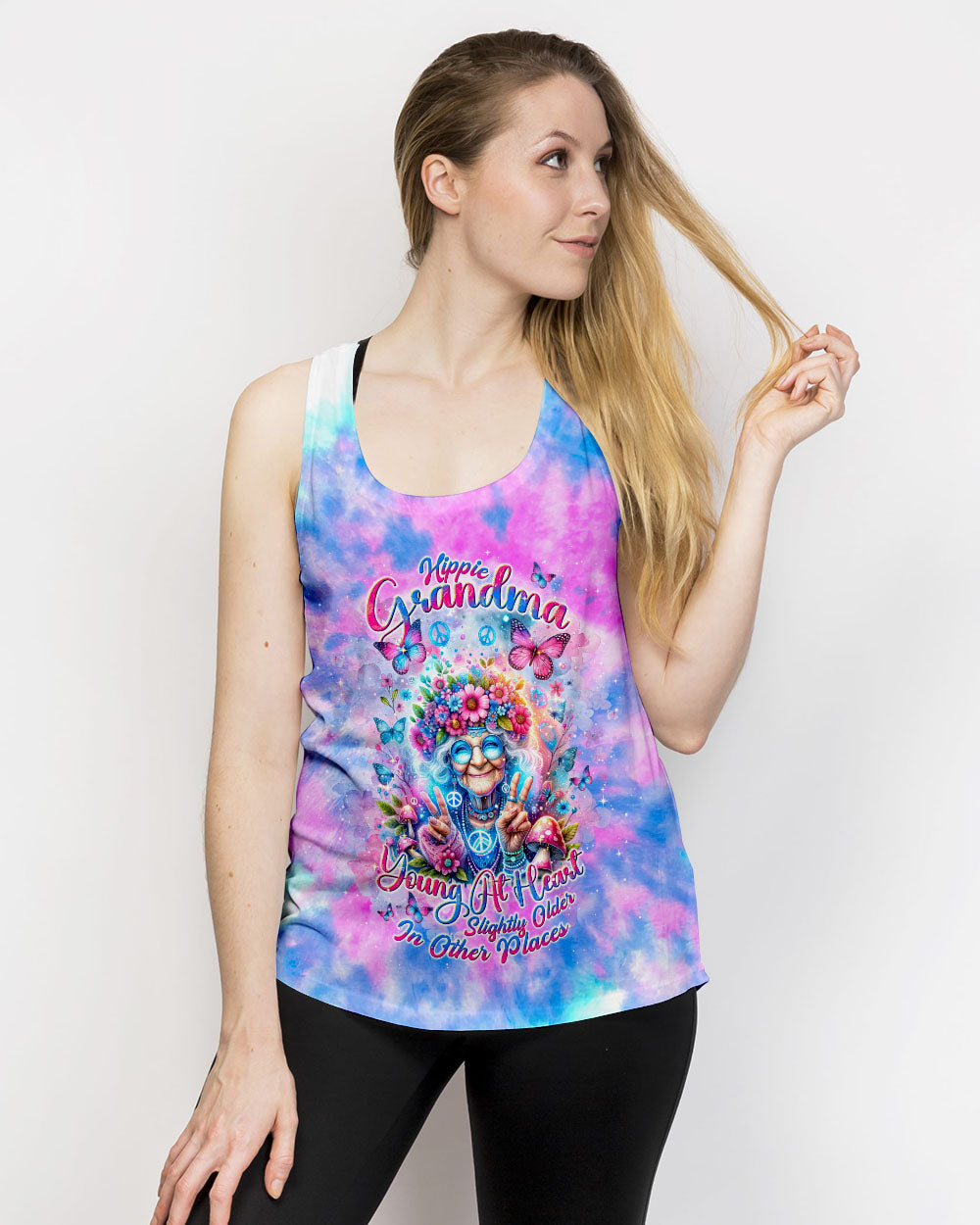 HIPPIE GRANDMA YOUNG AT HEART TIE DYE ALL OVER PRINT - TLNT3001241