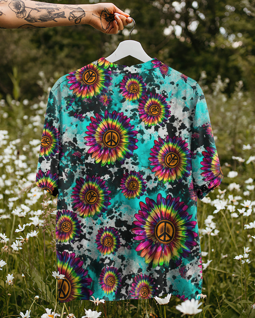 SUNFLOWER TIE DYE PEACE HAWAIIAN SHIRT - TLNZ0607231