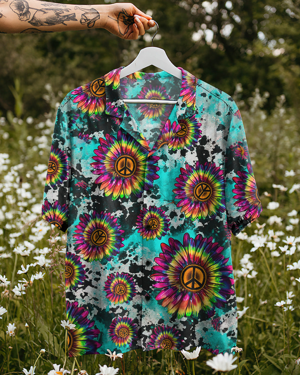 SUNFLOWER TIE DYE PEACE HAWAIIAN SHIRT - TLNZ0607231