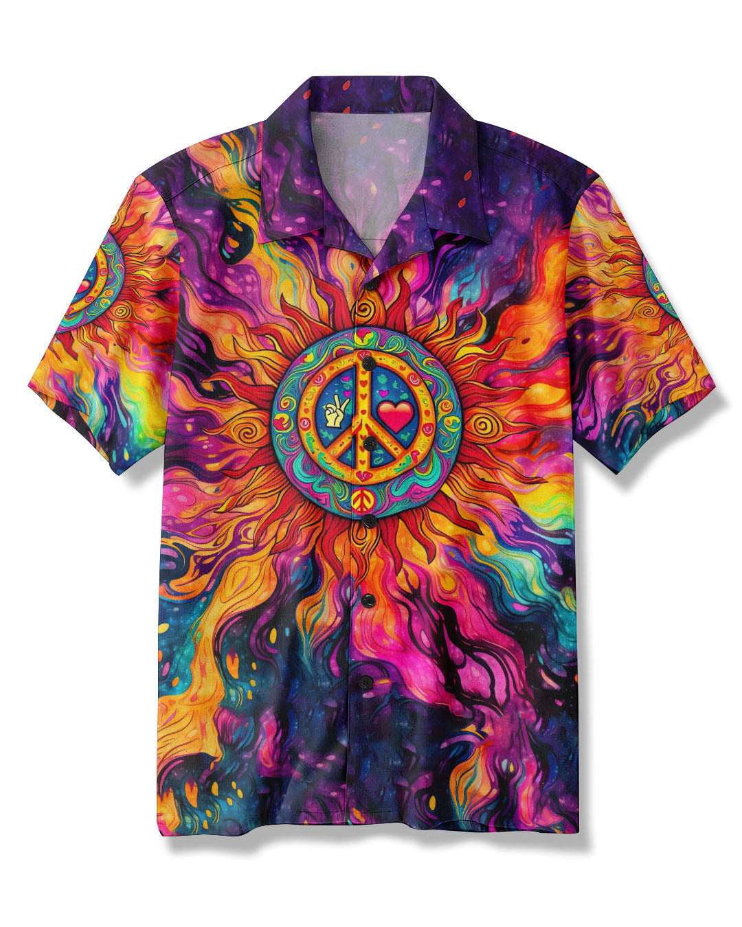 PEACE SYMBOL HIPPIE SUN COLORFUL HAWAIIAN SHIRT - TLTR2703254