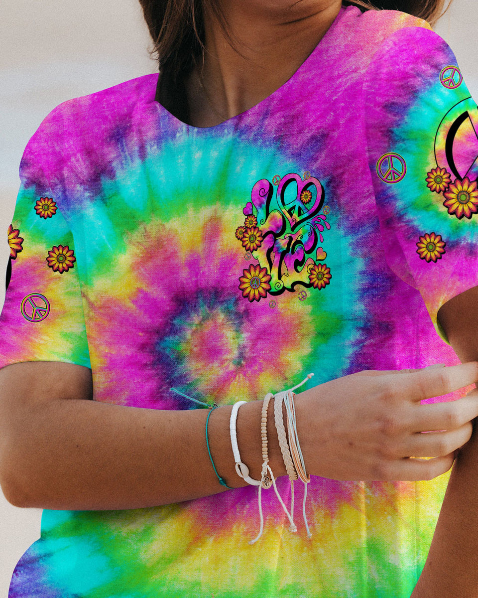 LOVE PEACE SUNFLOWER TIE DYE ALL OVER PRINT TLTW2006235 Groovy Hippie