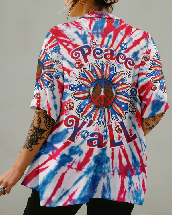 PEACE Y'ALL SUNFLOWER AMERICA TIE DYE HAWAIIAN SHIRT - TLTW2306233