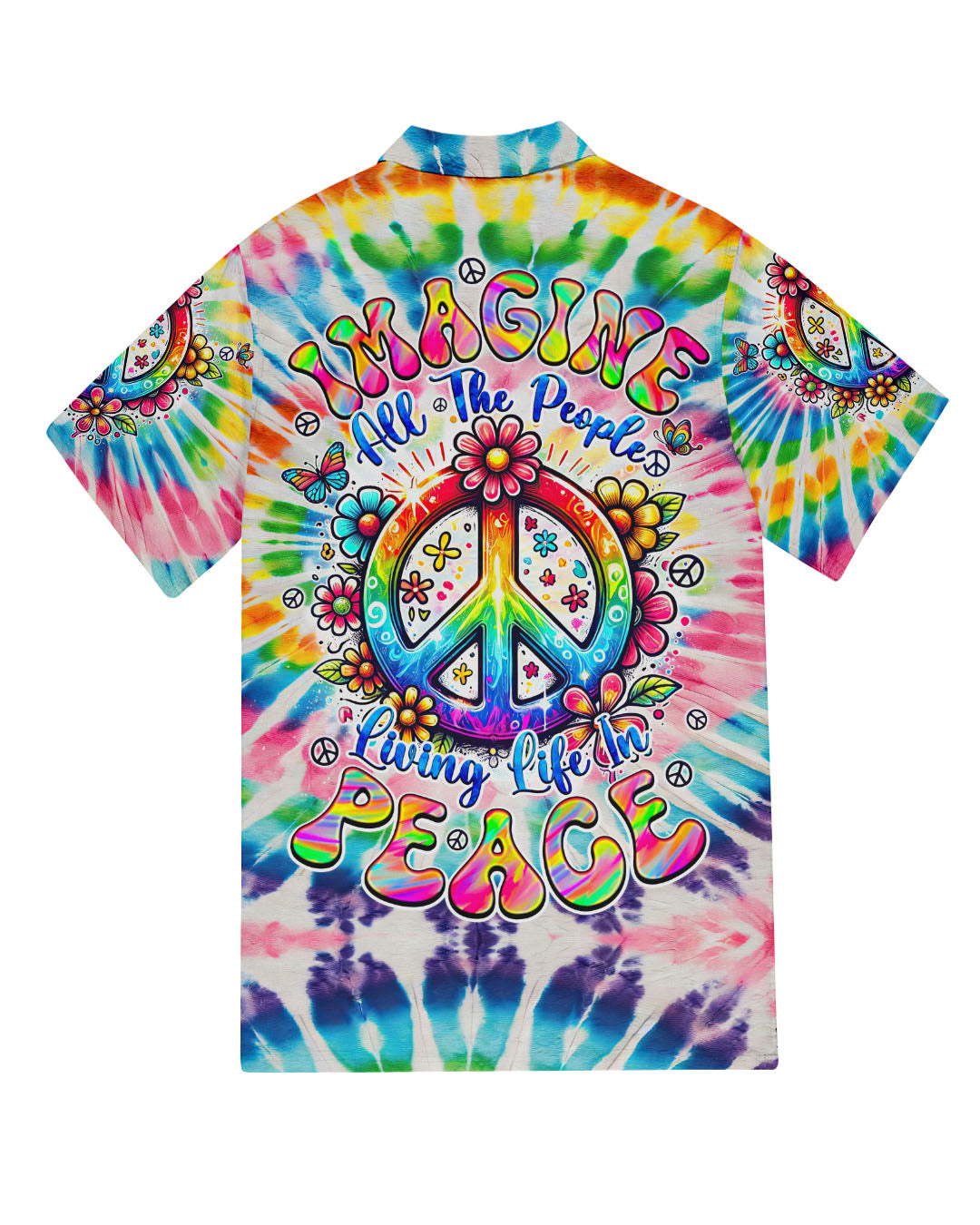 IMAGINE ALL THE PEOPLE LIVING LIFE IN PEACE TIE DYE HAWAIIAN SHIRT - TYQY1504256