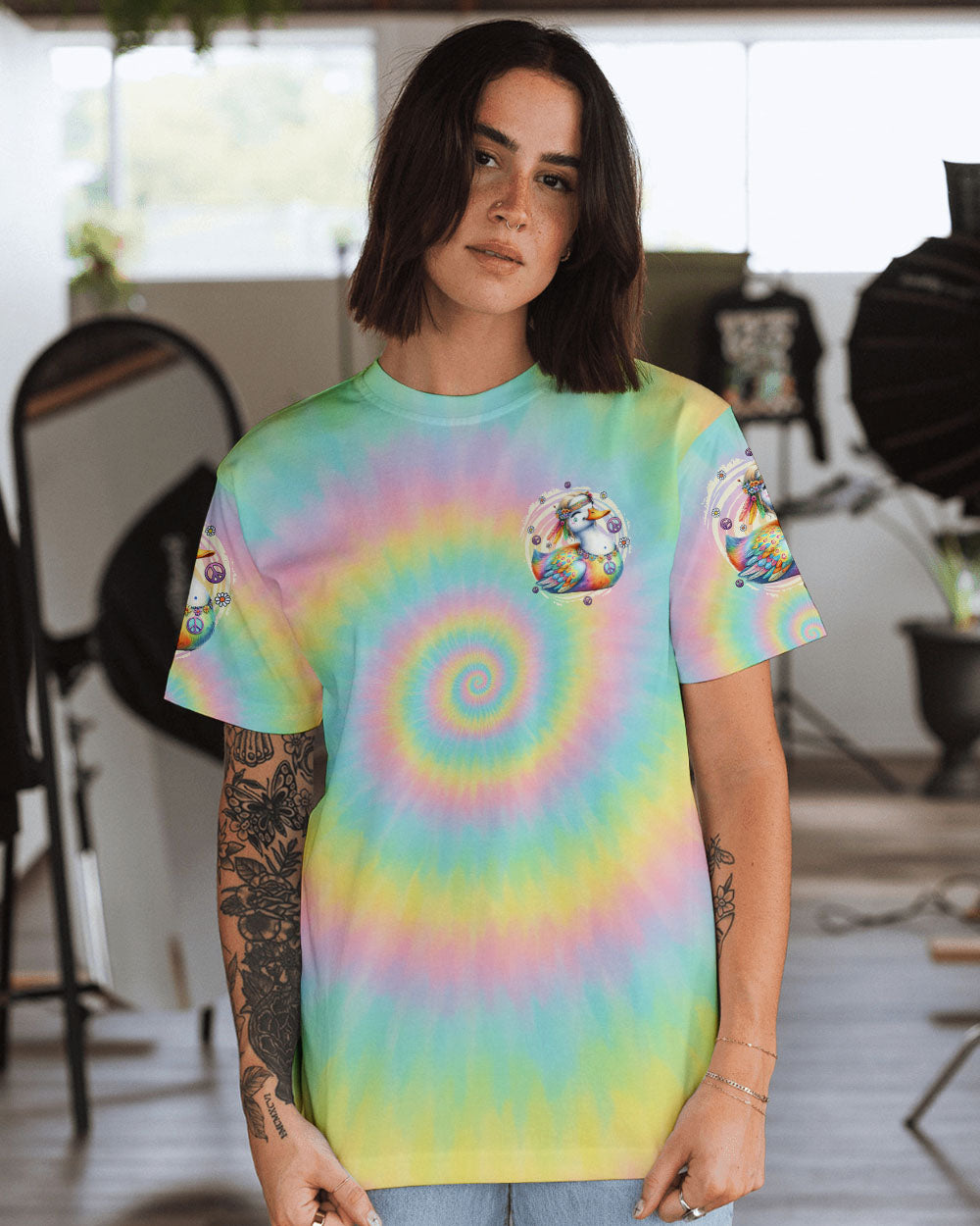 DON'T WORRY BE HAPPY DUCK HIPPIE TIE DYE ALL OVER PRINT - TYTD1508251