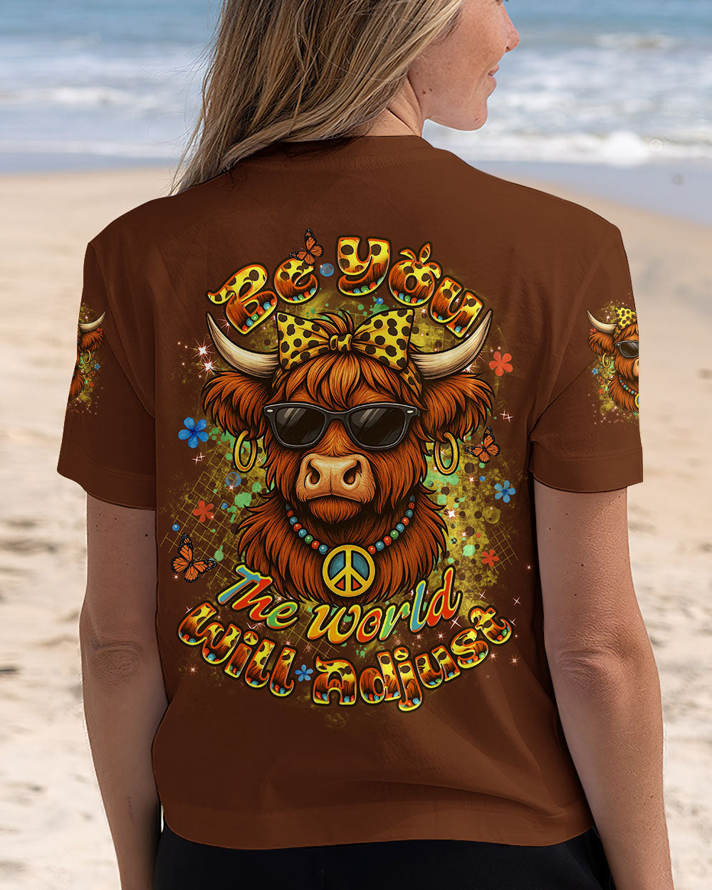 BE YOU THE WORLD WILL ADJUST HIGHLAND COW ALL OVER PRINT - YHDU2305252