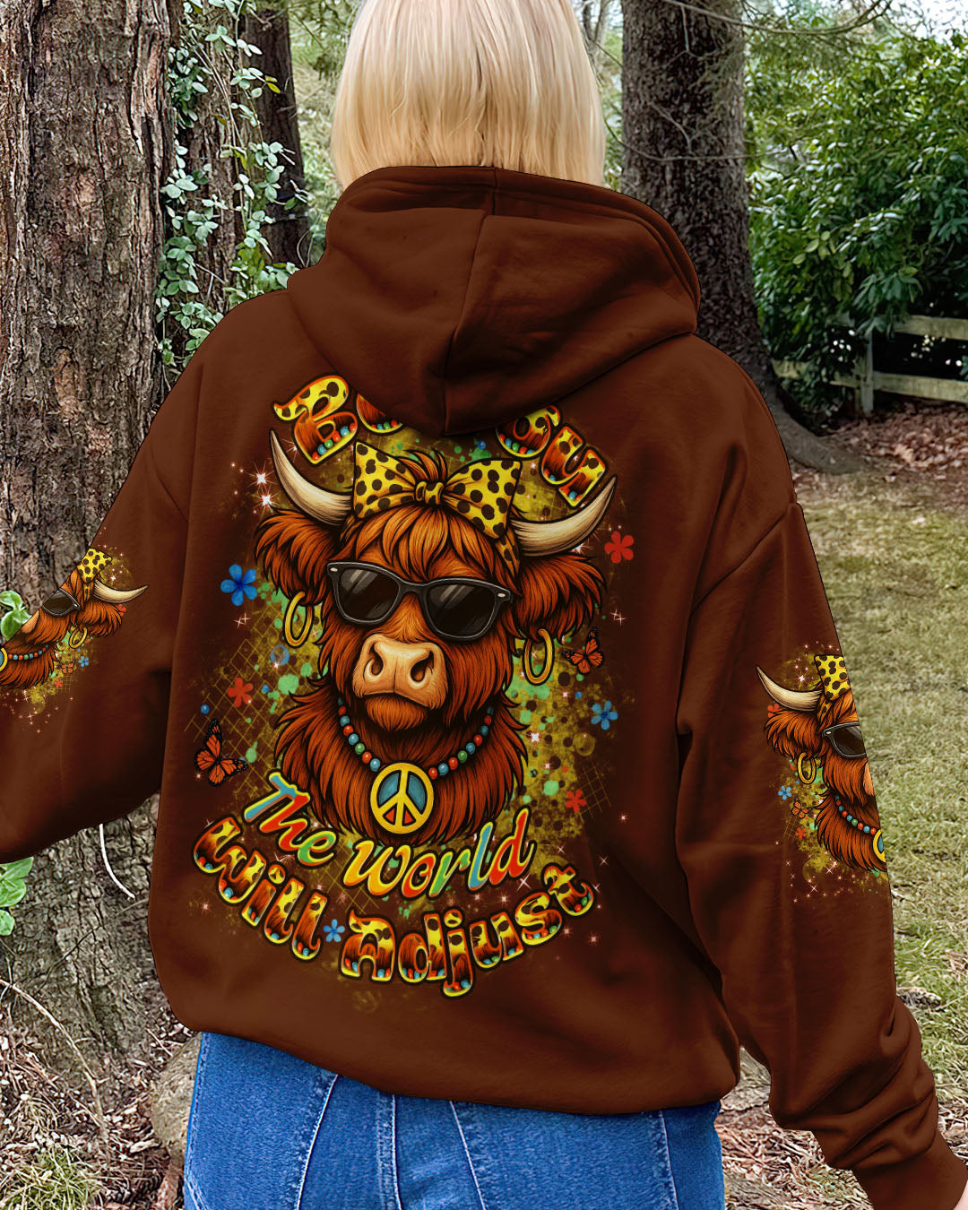 BE YOU THE WORLD WILL ADJUST HIGHLAND COW ALL OVER PRINT - YHDU2305252