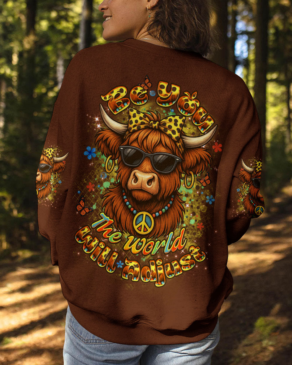 BE YOU THE WORLD WILL ADJUST HIGHLAND COW ALL OVER PRINT - YHDU2305252
