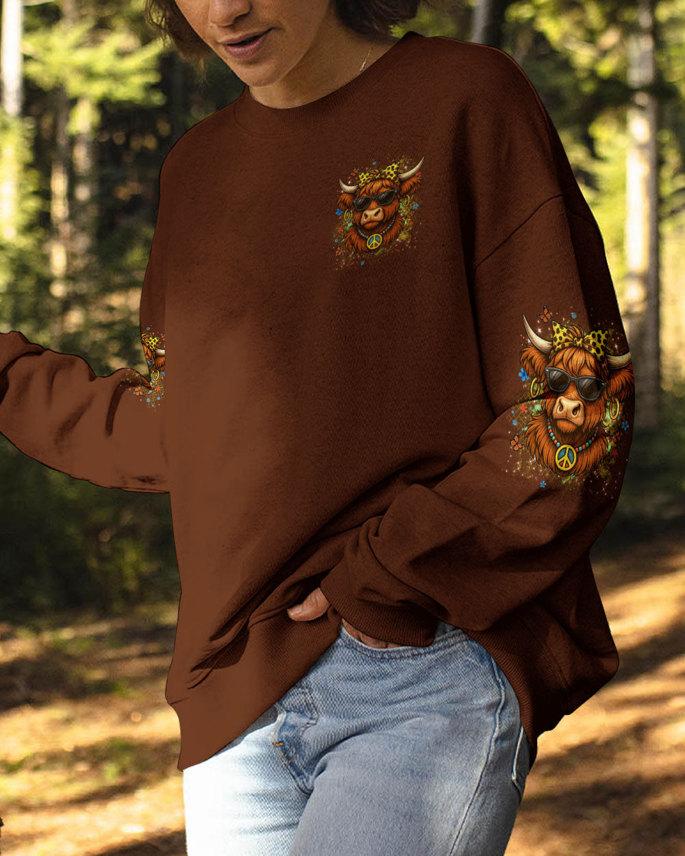 BE YOU THE WORLD WILL ADJUST HIGHLAND COW ALL OVER PRINT - YHDU2305252