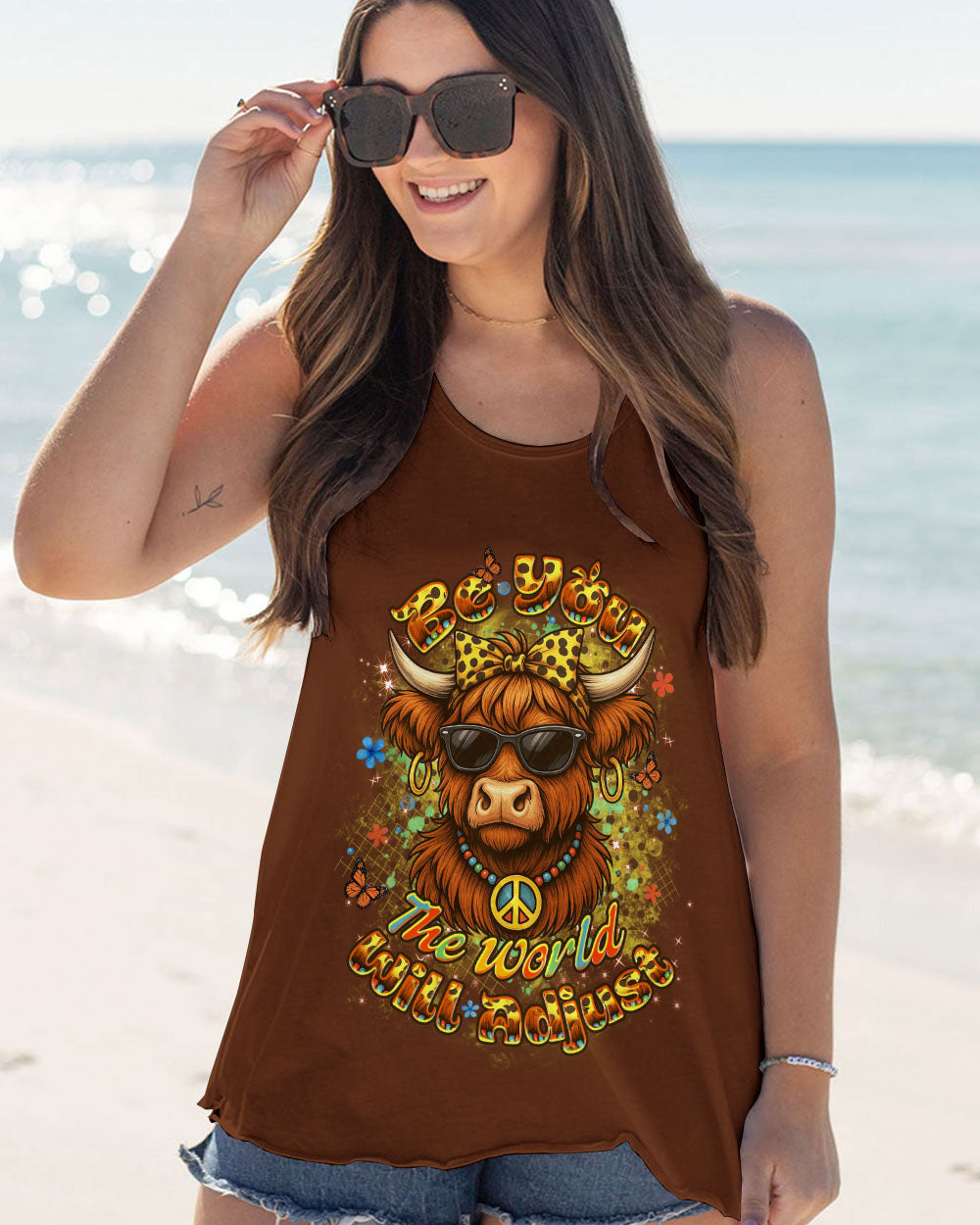 BE YOU THE WORLD WILL ADJUST HIGHLAND COW ALL OVER PRINT - YHDU2305252