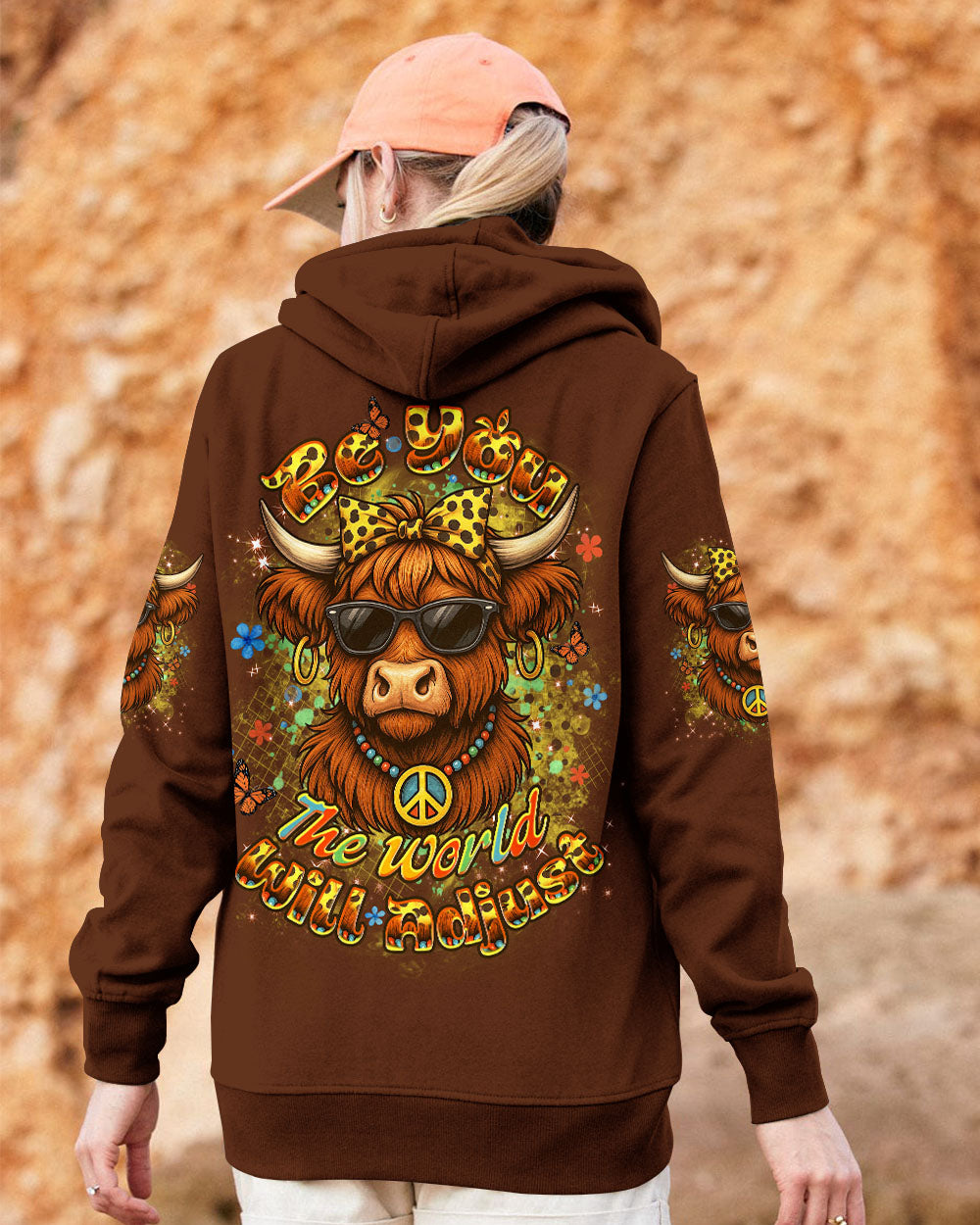 BE YOU THE WORLD WILL ADJUST HIGHLAND COW ALL OVER PRINT - YHDU2305252
