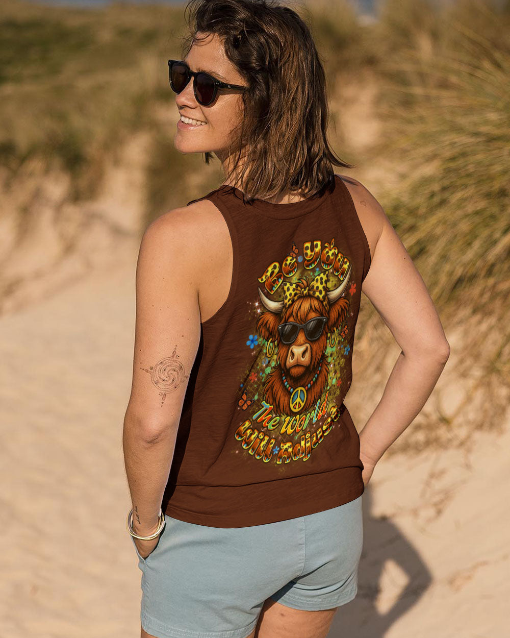BE YOU THE WORLD WILL ADJUST HIGHLAND COW ALL OVER PRINT - YHDU2305252