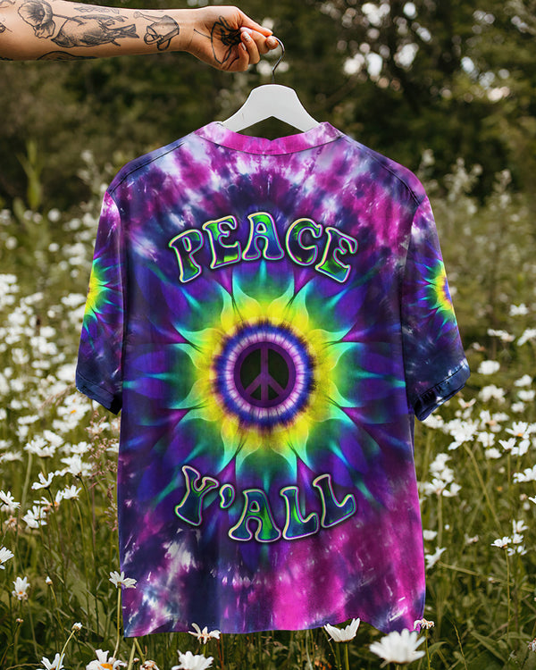 PEACE Y'ALL TIE DYE HAWAIIAN SHIRT - YHDU2906234