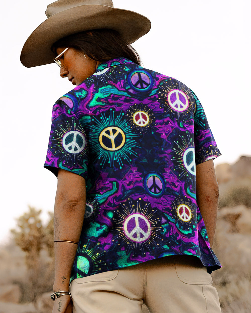 HIPPIE PEACE SIGN HAWAIIAN SHIRT - YHHG0206232