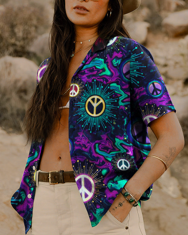 HIPPIE PEACE SIGN HAWAIIAN SHIRT - YHHG0206232